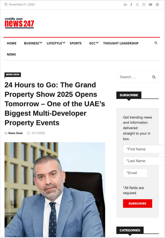 24 Hours to Go: The Grand Property Show 2025 Opens Tomorrow – One of the UAE’s Biggest Multi-Developer Property Events