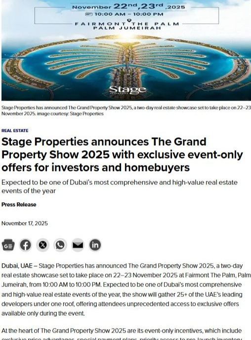 Stage Properties announces The Grand Property Show 2025 with exclusive event-only offers for investors and homebuyers